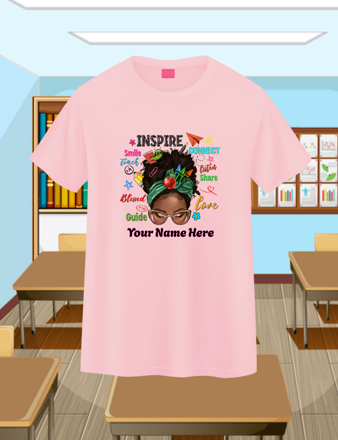 Messy Bun Teacher-Curly 2 Personalizable