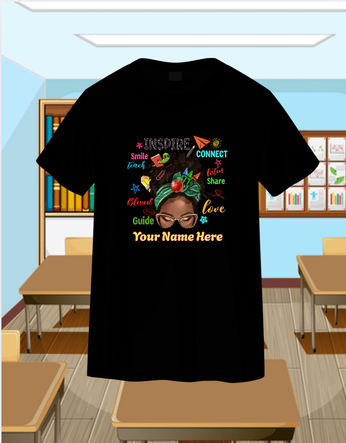 Messy Bun Teacher-Curly 2 Personalizable
