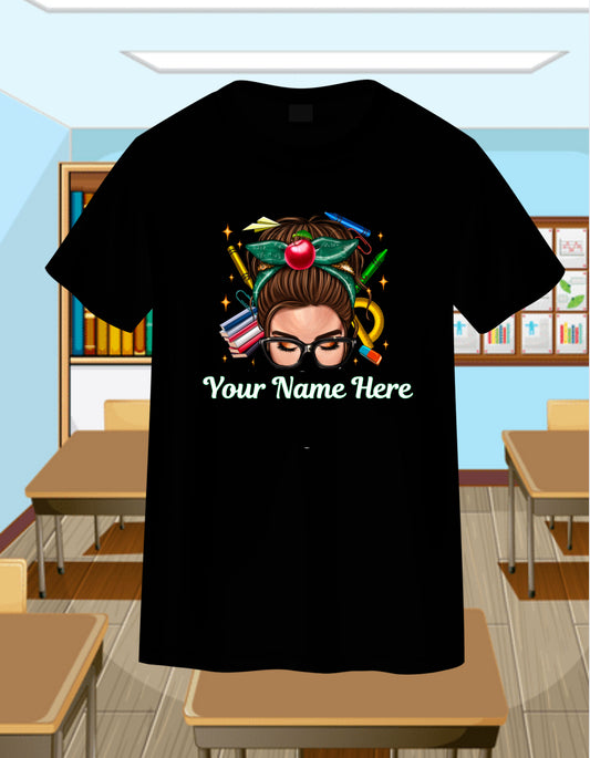 Messy Bun Teacher-Brunette Personalizable