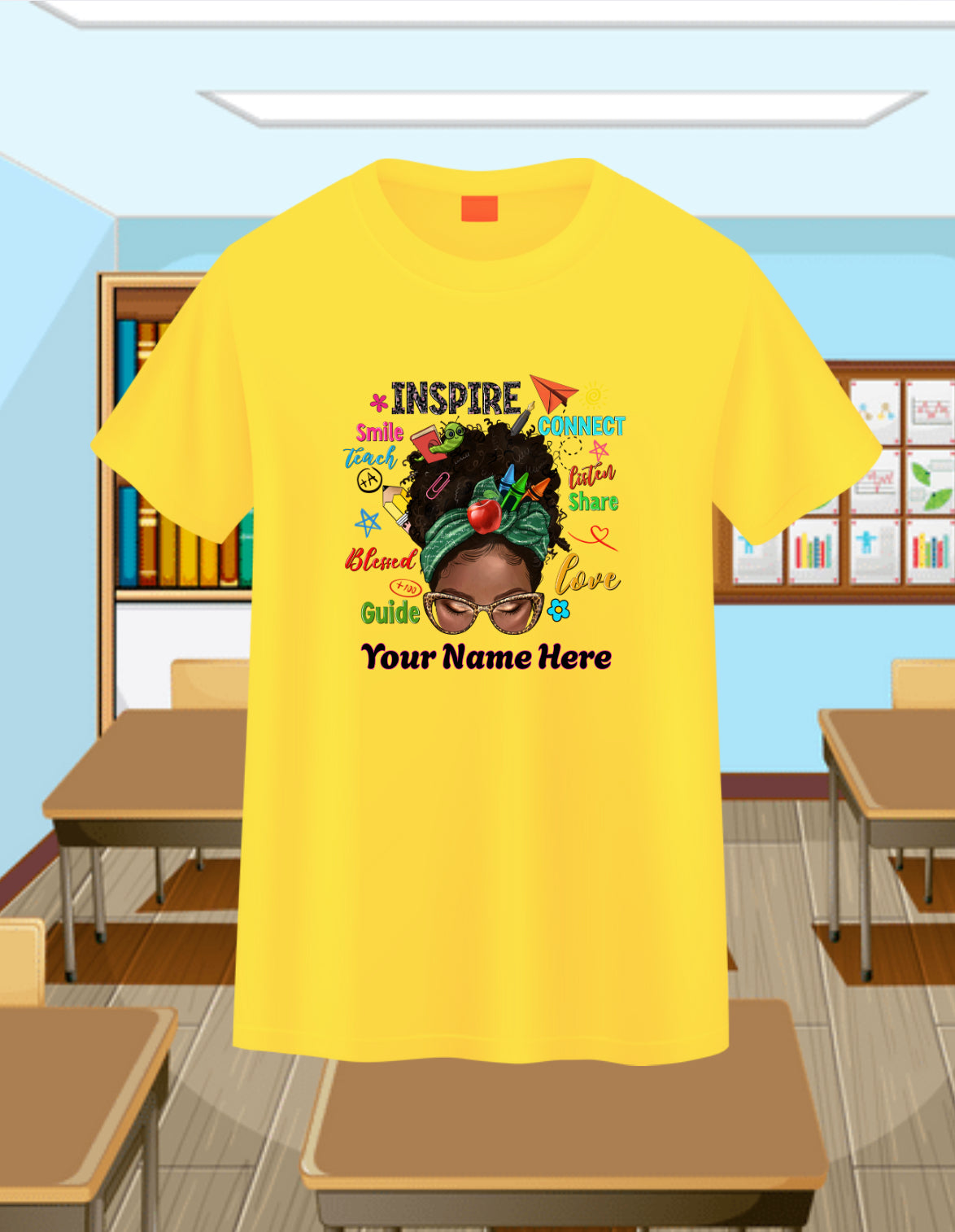 Messy Bun Teacher-Curly 2 Personalizable