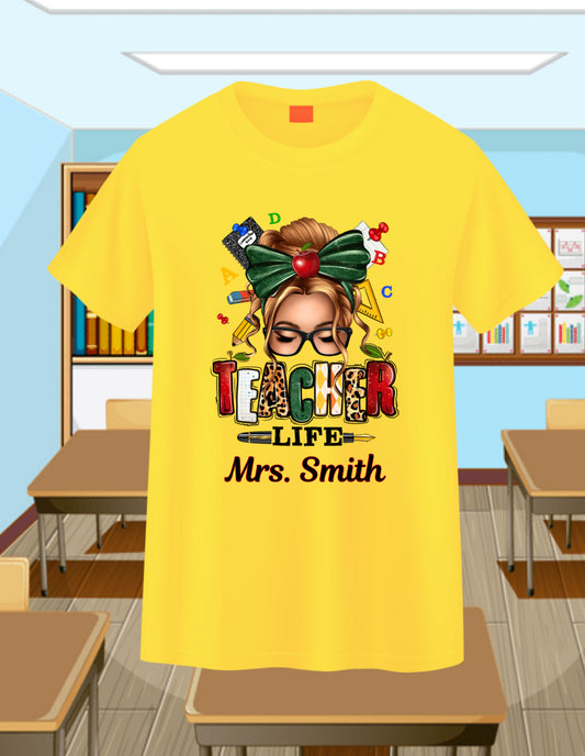 Messy Bun Teacher-Blonde Personalizable