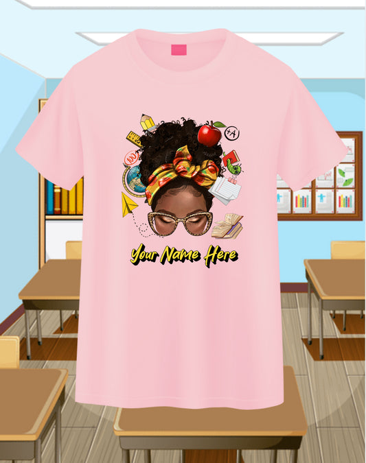 Messy Bun Teacher-Curly Personalizable