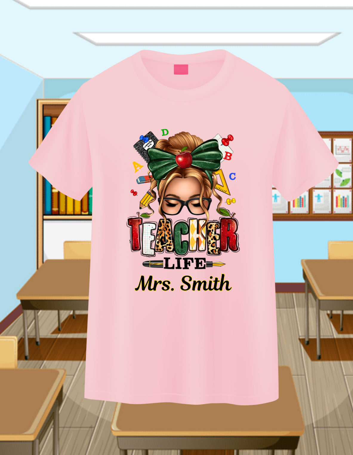 Messy Bun Teacher-Blonde Personalizable
