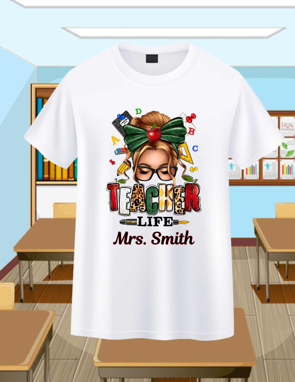 Messy Bun Teacher-Blonde Personalizable
