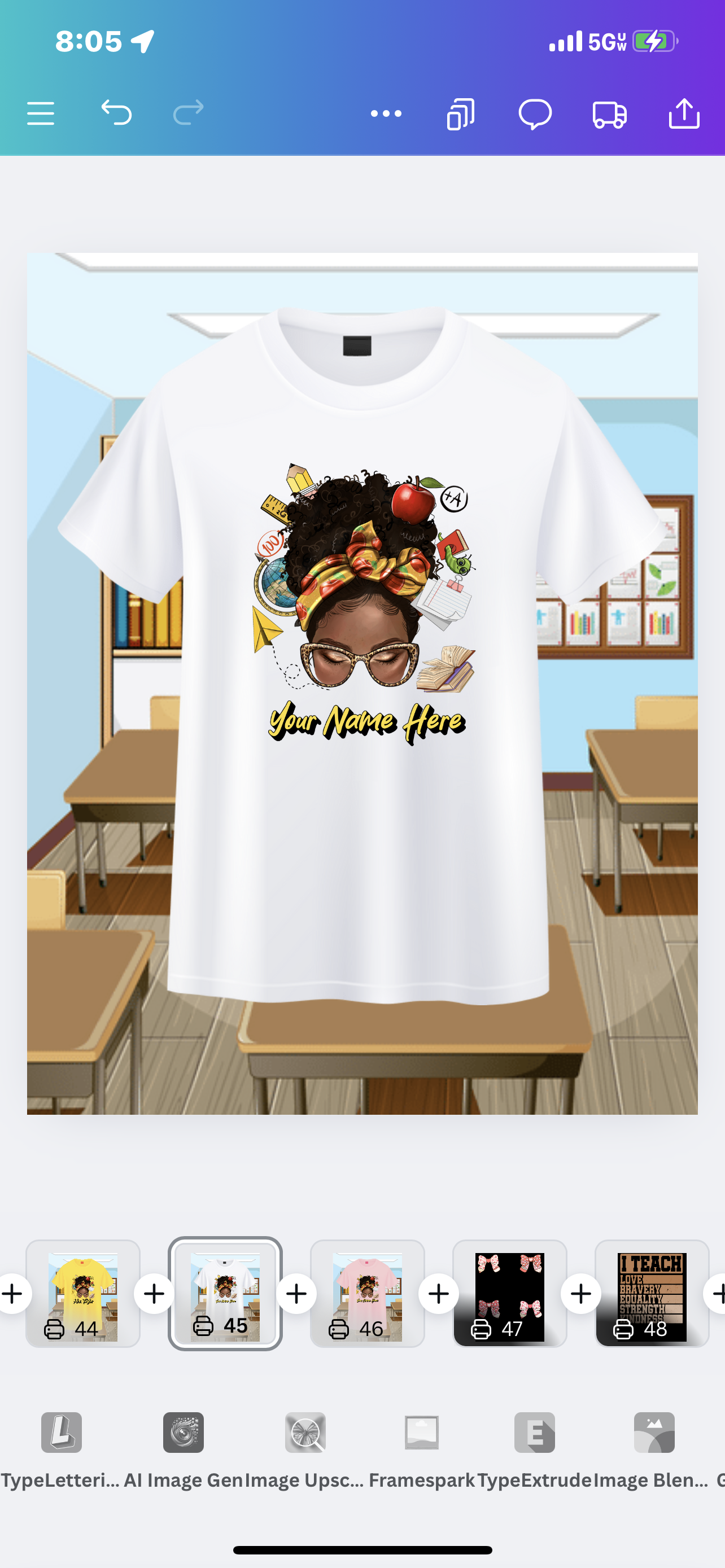 Messy Bun Teacher-Curly Personalizable