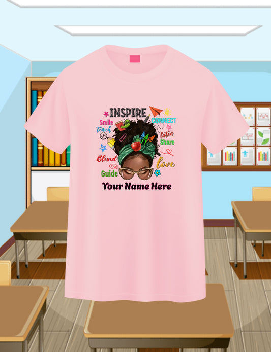 Messy Bun Teacher-Curly 2 Personalizable